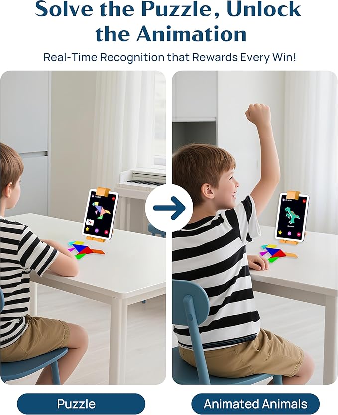 Qxtamo® Innovative AR Tangrams Puzzles Games, 1000+ Animated Sensory Toys, Family Travel Learning Education STEM Toys Birthday Gift Party Favors for Kids Children Boys Girls Teens, Ages 3+ Year Old