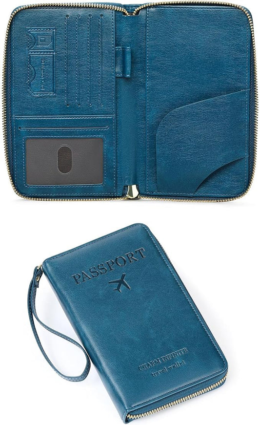 Leather RFID Blocking Passport Holder Travel Wallet, Passport Cover/Travel Wallet for Women/Men with