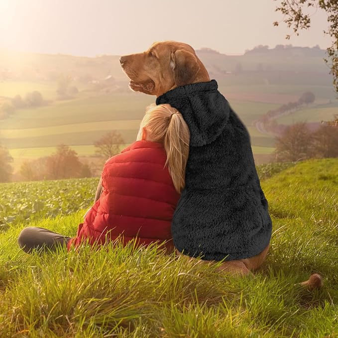 4XL Dog Sweaters for Large Dogs,Dog Hoodie,Warm Fuzzy Fleece Sweatshirt with Hood & Pocket,Leash Hole,Cozy Cold Weather Pet Clothes Sweater Hoodie for Large Dogs(Black,4XL)