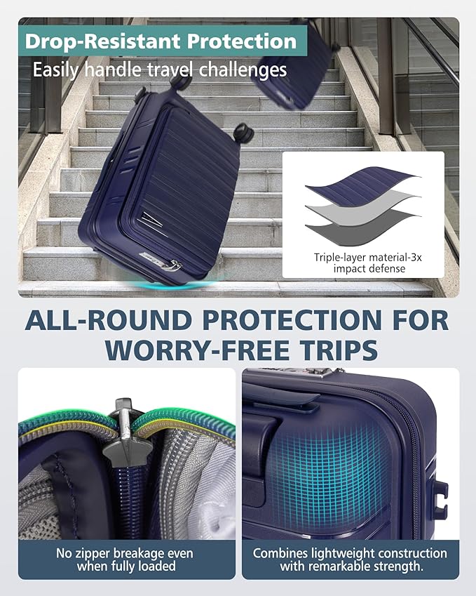 RAINSMORE Expandable Carry on Luggage 20 Inch, Airline Approved Carry on Suitcase with Front Pocket&Laptop Compartment, Hardshell Rolling Travel Luggage with Spinner Wheels,Royal Blue