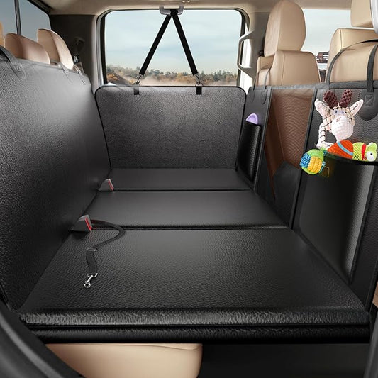 Back Seat Extender for Dogs-Leather Upgraded Foam, Hard Bottom Dog Seat Cover for Truck Back Seat, Dog Hammock for Truck Crew Cab F150, RAM1500, Sierra, Silverado,Tundra, Titan（59‘x29’