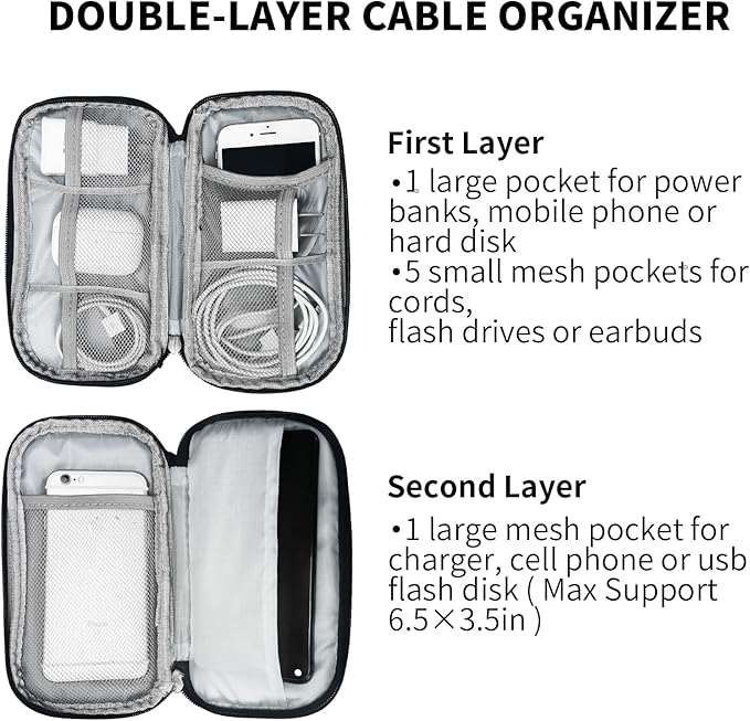 SMONT Versatile Travel Organizer Durable Tech Bag with Built in Cord Organizer Travel Features The Ideal Travel Cord Organizer to Keep You Connected Anywhere Cable Organizer Bag Black
