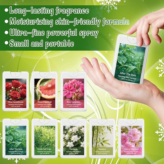 24 Pack Power Mist Hydrating Hand Sanitizer Spray Refillable Hand Sanitizer Travel Size with Hydrating Botanical Mist for Spring Office Travel Outdoor Activity Friend Colleagues Family Gifts