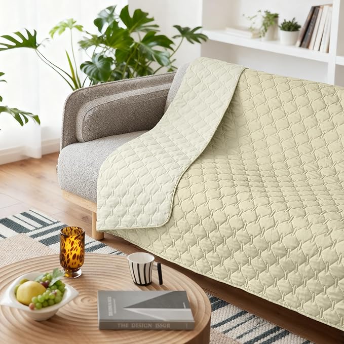 gogobunny 100% Double-Sided Waterproof Dog Bed Cover Pet Blanket Sofa Couch Furniture Protector for Puppy Large Dog Cat, Reversible (68x82 Inch (Pack of 1), Dark Cream/Light Cream)