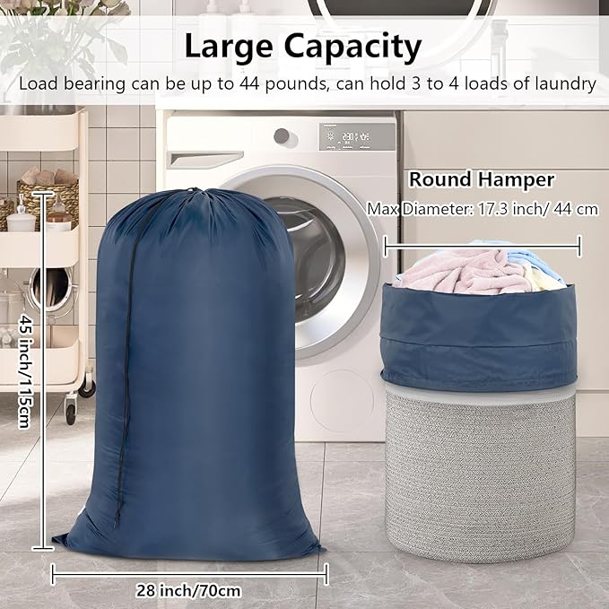 OTraki 28x45 Inch Laundry Bag 2PCS Heavy Duty Laundry Dirty Clothe Travel Wash Bag Extra Large Hamper Bag Drawstring Laundry Basket Liner Bag for Camp College Dorm (Navy Blue)