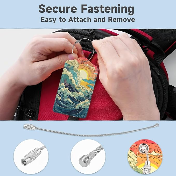 2 Pack Luggage Tag for Suitcase, Waves Sunrise Leather Bag Tags Identifiers Privacy Cover ID Label with Durable Steel Loop for Women Men Kids Girls Travel