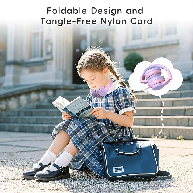 Kids Wired Headphones for Kids with Microphone, 85/94dB Volume Limiter Headphones for Girls Boys, Light Purple