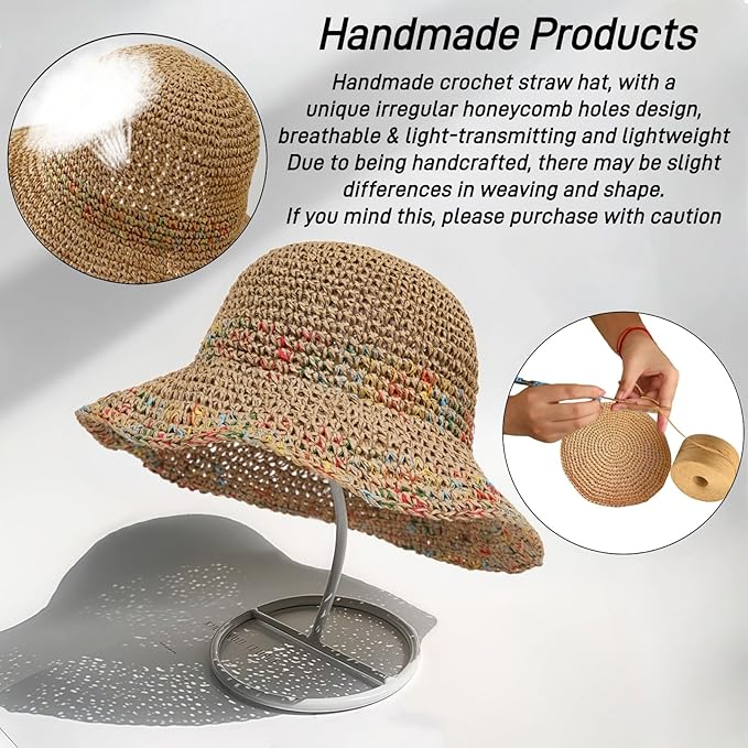 Floppy Big Beach Straw Hats for Women Foldable Summer Wide Brim Packable Sun Hat Womens Travel Straw Fedora Hat