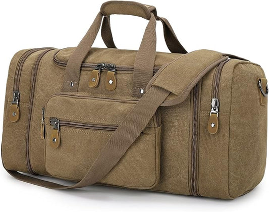 Gonex Canvas Duffle Bag for Travel 60L Duffel Overnight Weekend Bag(Coffee)