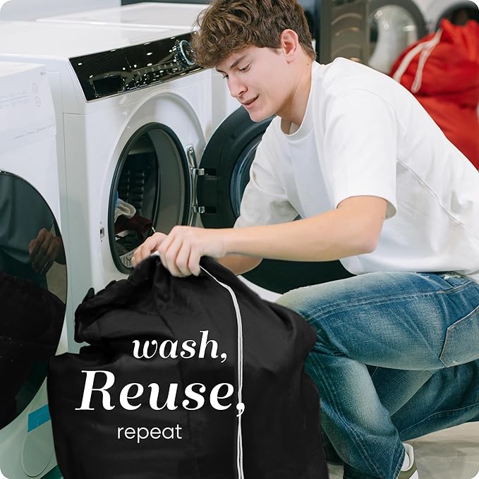 Handy Laundry Nylon XL - Large Capacity with Locking Drawstring, Machine Washable, Fits Laundry Baskets or Hampers, Holds 3 Loads of Clothes - Black (Pack of 2)