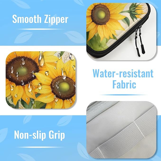 Watercolor Sunflower Travel Cable Organizer Pouch Yellow Floral Electronics Accessories Carry Case Portable Water Resistant Storage Bag for Cord Charger Phone Earphone SD Card