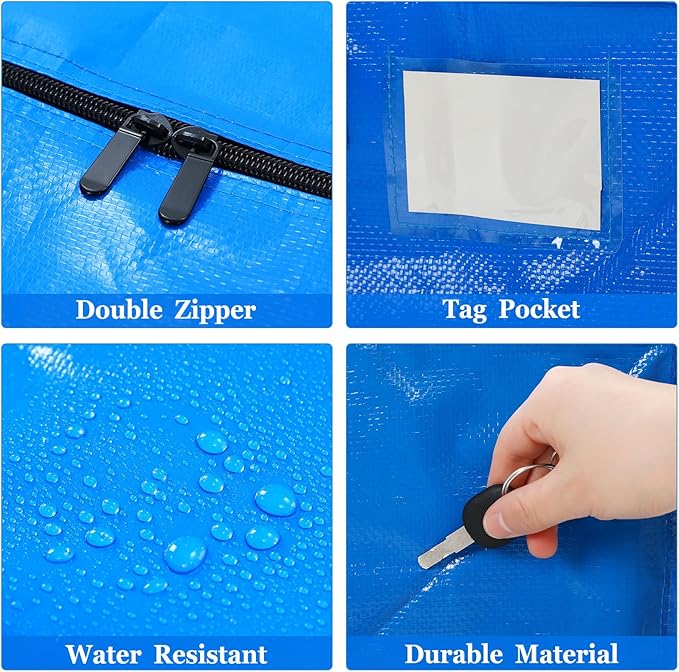 4 Pcs 24 Gallon Large Moving Bags with Zipper and Handles Foldable Storage Duffle Bags Heavy Duty Extra Large Totes for College Dorm Travel Clothes Blankets Bedding Moving (Blue)