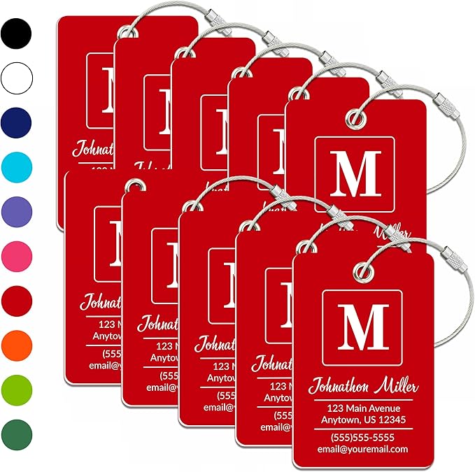 Personalized Luggage Tag | 10 Pack | Custom Luggage Tags for Suitcases | Kids Backpack Tag | 10 Color Options & Choose Font, Font Color