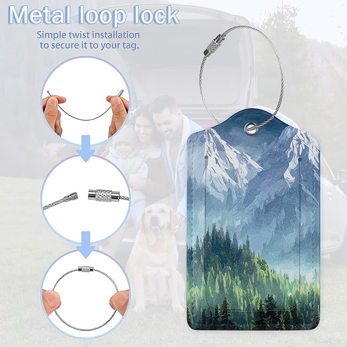Luggage Tags for Suitcase,2 Pack Misty Forest Mountains Luggage Tag with Privacy Flap,Name ID Label and Metal Loop for Women Men Teens Travel