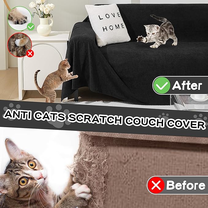 MEETSKY Couch Cover for 3 Cushion Sofa Washable, Cat Scratch Proof Sofa Covers, Furniture Protector Oversized L Shape Black Sofa Slipcovers Sectional Big Couch Covers for Dogs Pets, 71" x 150"