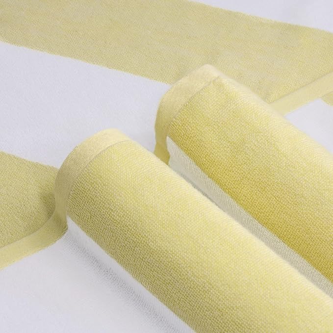 CLOWOOD Plush Oversized Beach Towel - Cotton 40 x 70 Inch Large Thick Yellow Striped Cabana Pool Swimming Towel