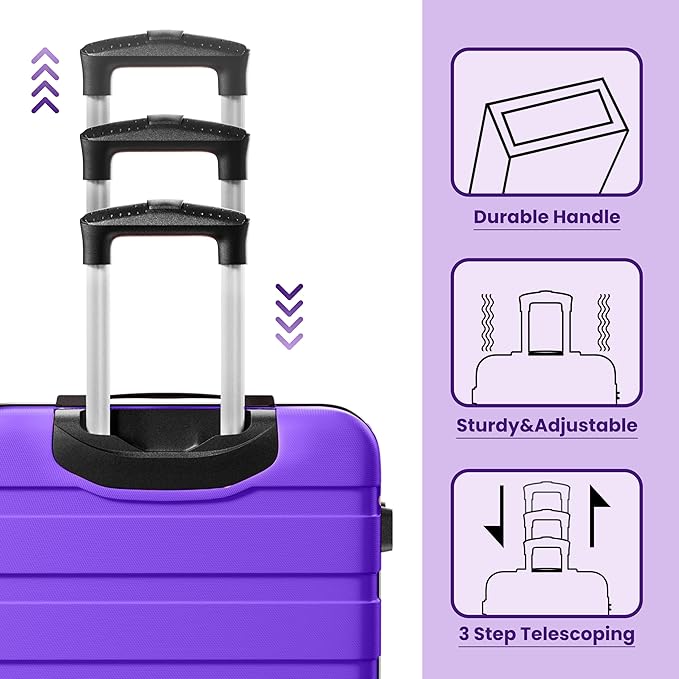 AnyZip Luggage Sets 3 Piece Hardshell Suitcase Set PC ABS Lightweight Travel Suitcases with 4 Double Spinner Wheels TSA Lock 20 24 28 Inch Violet Purple