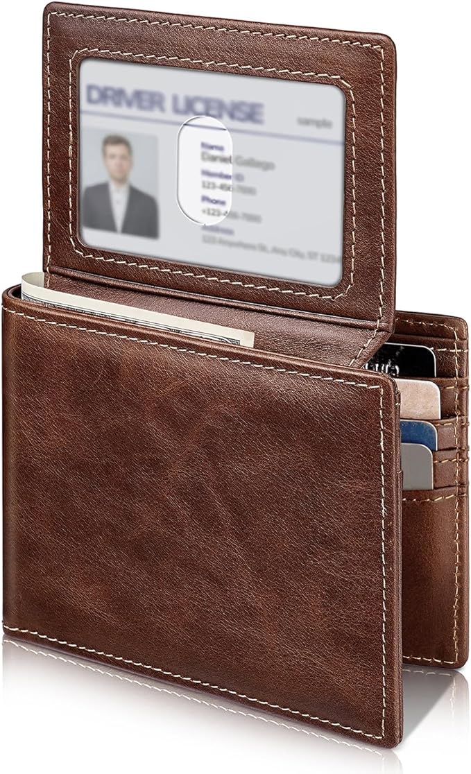 Artpaxy Mens Wallet Bifold Genuine Leather RFID Blocking Wallet for Men with 2 ID Windows 11 Card Holders 2 cash pockets 1 Gift Box