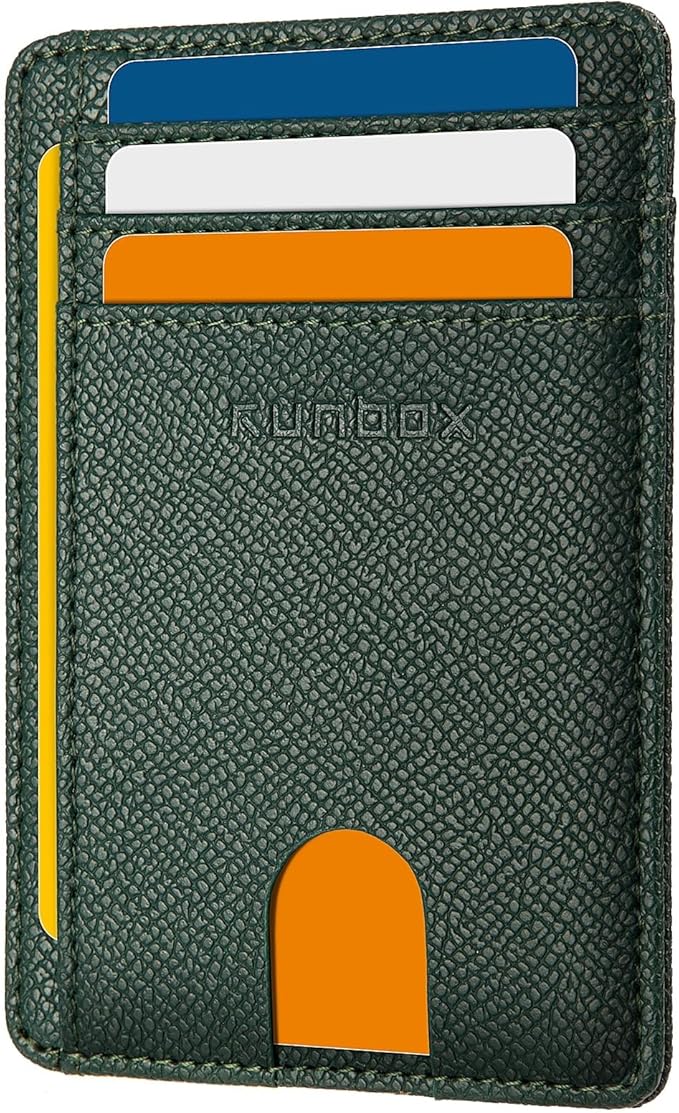 RUNBOX Slim ID Cases Minimalist Front Pocket RFID Blocking Leather Wallets for Men and Women Card Holder Wallets Gifts for men
