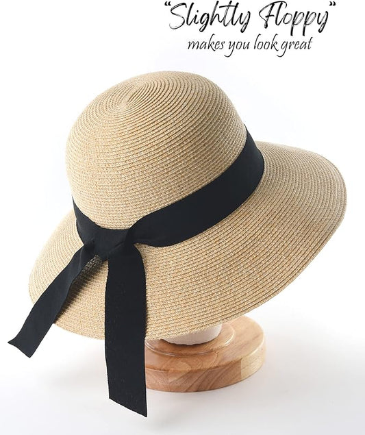 FURTALK Womens Beach Sun Straw Hat UV UPF 80+ Travel Foldable Brim Summer UV Hat