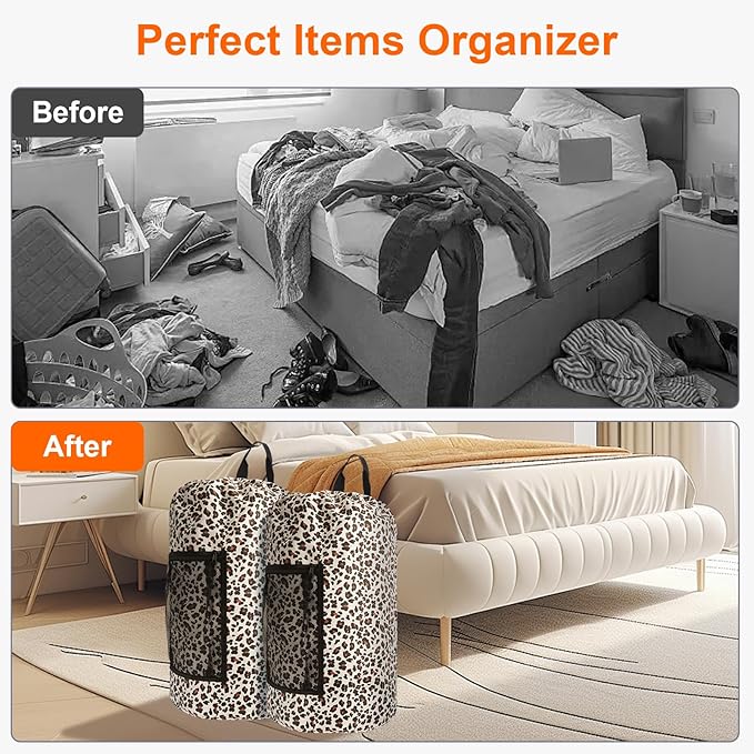 Laundry Bag Backpack Durable Laundry Bag with Shoulder Straps and Mesh Pockets Portable Laundry Dirty Clothes Hamper Bag for College Dorm (Leopard Print)