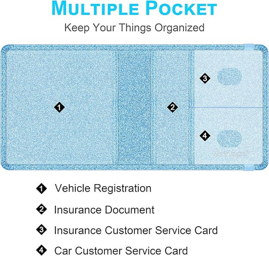 Wisdompro Small Car Registration and Insurance Documents Holder - Premium PU Leather Vehicle Glove Box Paperwork Wallet Case Organizer for ID, Driver's License, Key Contact Information Cards