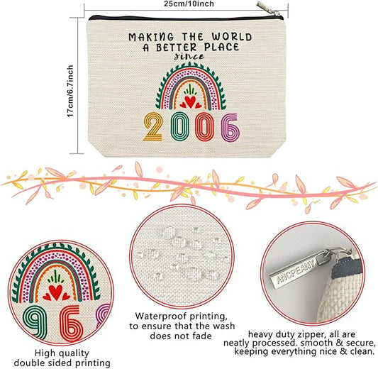 19th Birthday Gifts for Girls Makeup Bags, 2006 Happy 19th Birthday Decorations for Teen Girls, 19 Year Old Girl Birthday Gifts for Daughter, Sister, Granddaughter, Small Cosmetic Travel Pouch