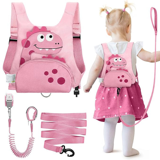 3 in 1 Toddler Harness Leash + 8.2ft Anti Lost Wrist Link, Cute Dinosaur Kids Anti Lost Leash with Key Lock, Child Walking Harness for Parent Boys Girls Keep Kids Close, Travel Essensials