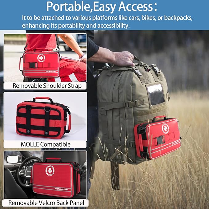 Comprehensive First Aid Kit for Home, Premium Emergency Trauma Kits with Shoulder Strap for Car Camping Gear, Waterproof Survival Kit, Home Essentials, Outdoor Emergency Medical Supplies -324 Piece