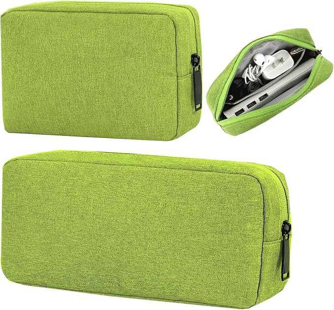 Electronics Accessories Organizer Pouch Bag, Electronic Organizer Travel Case Cord Storage Bag for Laptop Mouse Charger, Cable, Power Bank, Hard Drive, Various Accessories (Small+Big, Green)