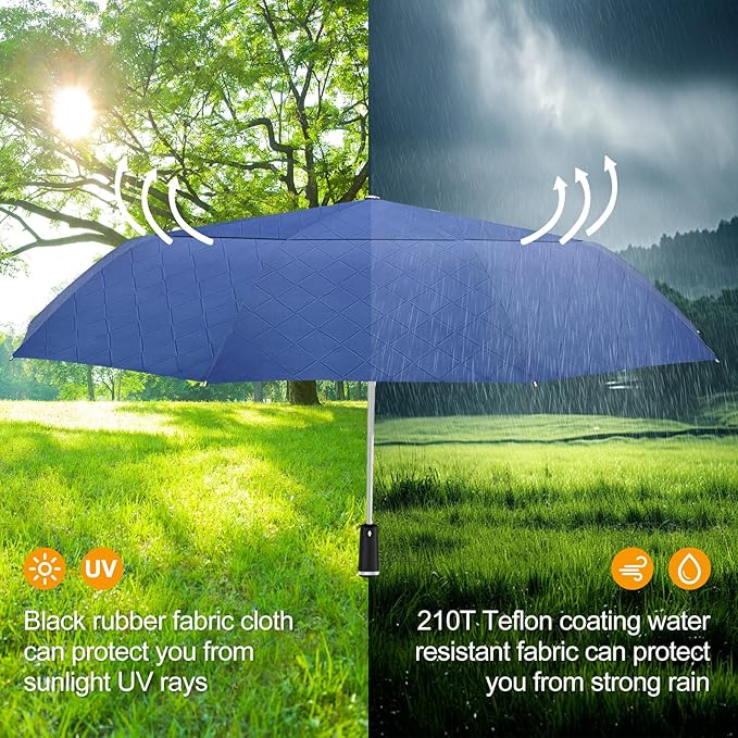 Satol 46/54/62 Inch Large Golf Umbrella, Windproof 10 Ribs Automatic Open/Close Oversize Double Canopy Vented Portable Folding Travel Umbrellas, UPF 50+ Sun & Rain Compact Umbrellas for Outdoor