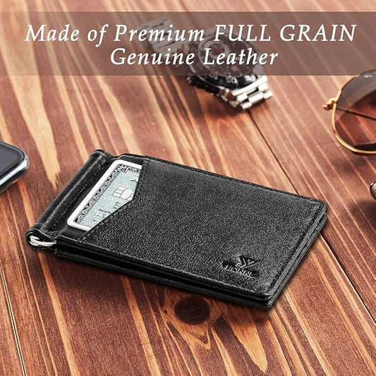 YBONNE Mens Slim Wallet with Money Clip Front Pocket RFID Blocking Thin Bifold Leather Card Holder Minimalist Mini Billfold