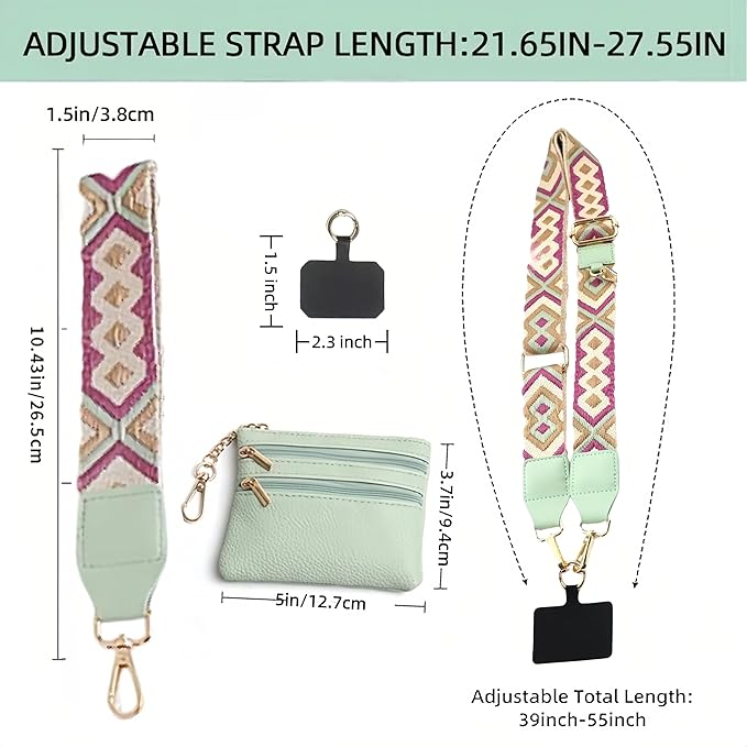 Crossbody Body Phone Holder for Women, New Phone Strap with Zippered Pouch, Adjustable Crossbody Strap (Green)