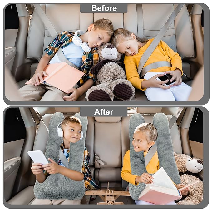 2 Pcs Travel Pillow Car Sleeping Kid Neck U Shaped for The Back Seat Adults Children Head and Body Support Long Distance Journey Accessories (Gray)