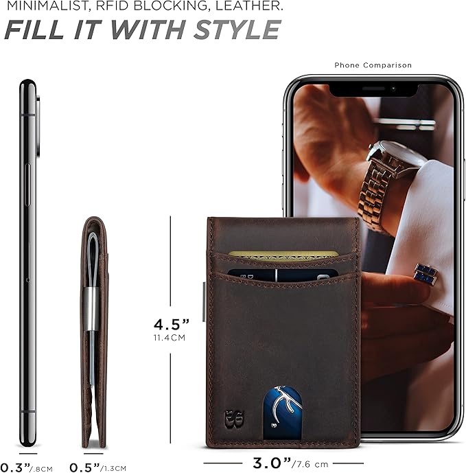 SERMAN BRANDS Mens Money Clip Wallet. RFID Blocking Slim Front Pocket Wallets for Men, Full Grain Leather RFID Minimalist Card Holder | RFID Blocking, Slim, Front Pocket, RFID, Minimalist, Card Holder