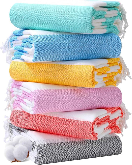 Genovega 6 Packs Oversized Stripe Turkish Beach Towel 74"x38" Thin Quick Dry Sand Free Pool Swim Towels Large XL Clearance Blanket Adult Travel Vacation Accessories Essentials Mulite Stripe