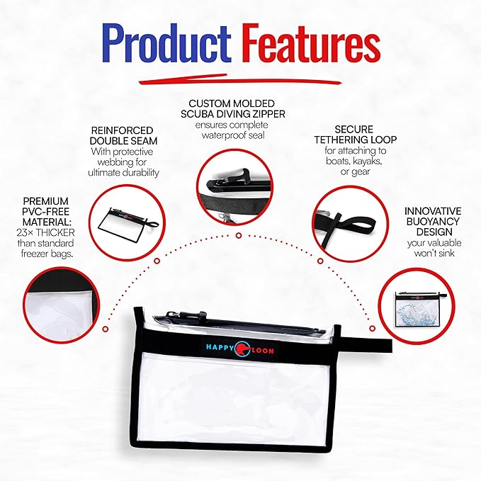 Elite Waterproof Fishing Tackle Bag Set - 2 Medium, 100% Submersible Dry Bags, Floats with Lure & bait- Scuba-Grade Zipper, PVC-Free, Tethering Loop - Premium Fishing accessory pouch