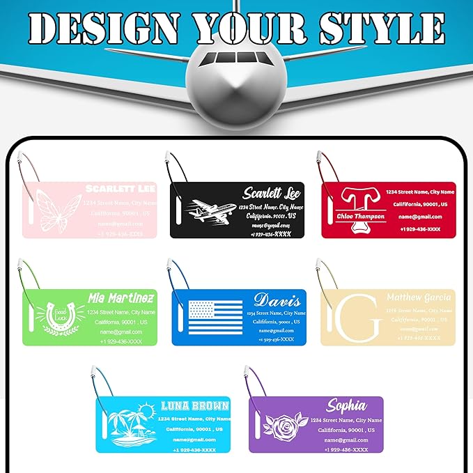 4 PCS Personalized Luggage Tags for Suitcases, Custom Aluminum Luggage Tags for Bags and Backpacks, Waterproof & Heavy Duty Personalized Metal Name Tags for Travel (Red)