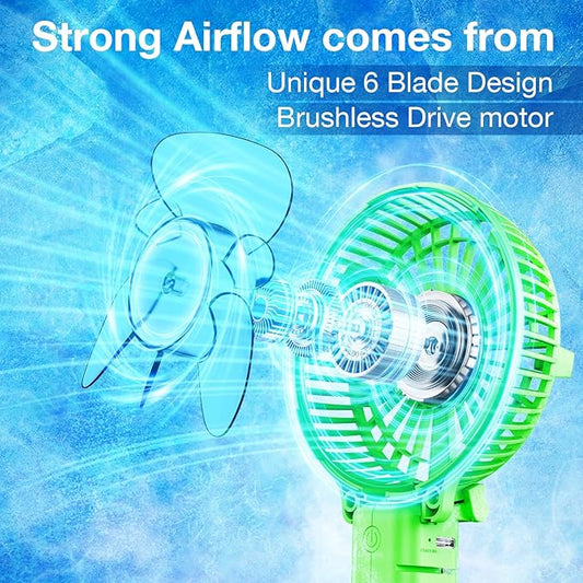 VersionTECH. Portable Handheld Fan, Powerful+Durable+4000mAh+180° Foldable, Mini Table Fans with USB Rechargeable Battery Operated Cooling Accessories for Personal Use, Travel, Office Green