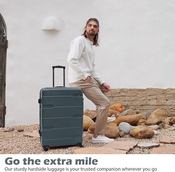 Coolife 3-Piece Luggage Set with Expandable 28-Inch Suitcase, PC+ABS Spinner (20/24/28 Inch, Teal)