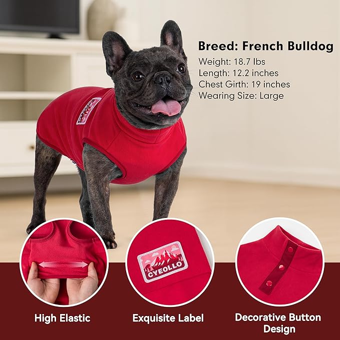 cyeollo Dog Sweaters for Medium Dogs, Turtleneck Stretchy Christmas Fleece Dog Jacket, Warm Lightweight Coat Winter Pet Clothes Boy Girl, Red XL