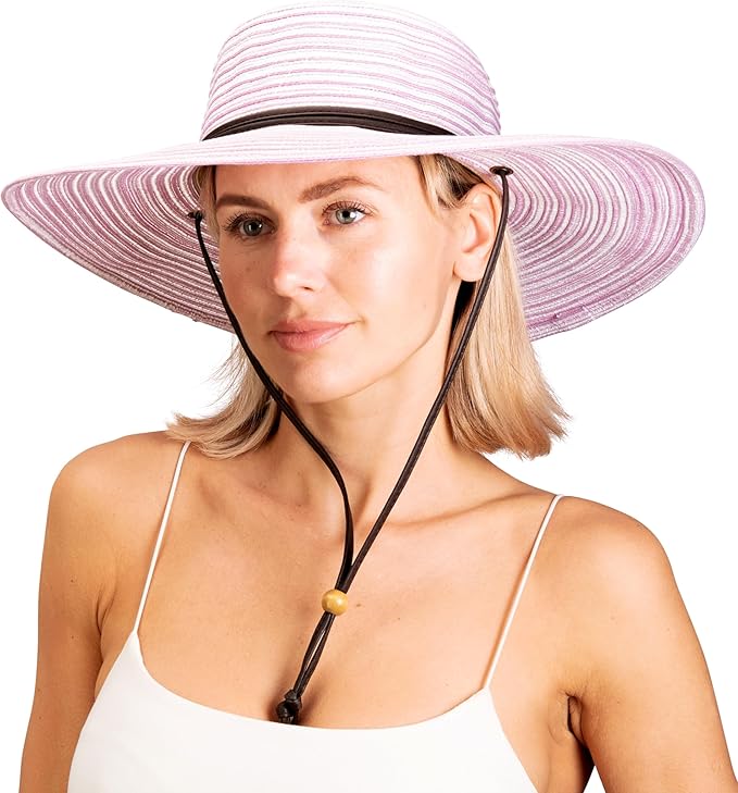 Sloggers Women's Wide Brim Braided Sun Hat with Wind Lanyard - UPF 50+ Maximum Sun Protection