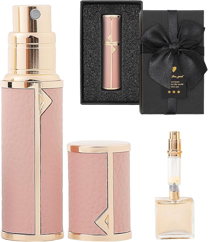 Travel Perfume Bottle Refillable, Sparkle Perfume Atomizer Leak-Proof Portable 5ML Mini Empty Atomizer Sprayer Bottle for Traveling and Outgoing (Pink - Leather style, 5ML)