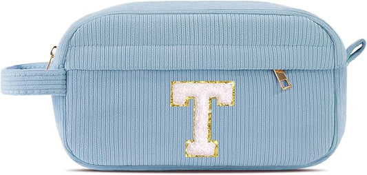 Pocmimut Personalized Initia Makeup Bag,Make Up Pouch and Toiletry Travel Tote,Cute Skincare Pouches for Women Girls,Preppy Purse Cosmetic Organize,T