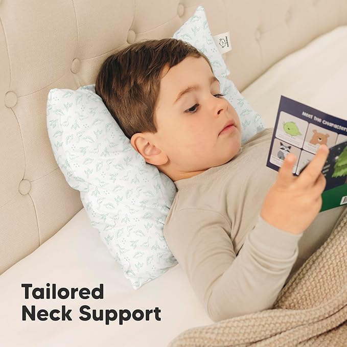 KeaBabies 2-Pack Toddler Pillow 13x18 - Soft Organic Cotton Kids Travel Bed Pillows for Sleeping, School, Nap, Machine Washable, Toddlers 2 to 5, Pillowcase Sold Separately (DinoLand)