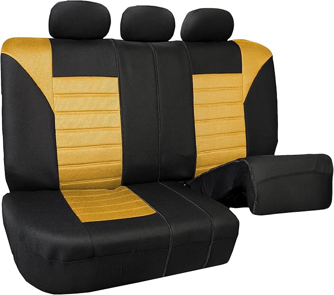 FH Group Automotive Car Seat Covers Rear Set Premium 3D Air Mesh Seat Covers, Airbag Compatible and Split Bench Cover Universal Fit Interior Accessories for Cars Trucks and SUVs - Yellow