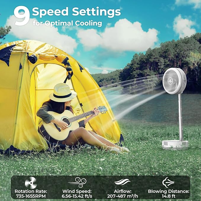 40000mAh Battery Operated Camping Fan - 106Hrs Rechargeable Oscillating Table Fan with Light & Timer, 9 Speeds Portable Travel Fan for Cruise RV Trip, Hurricane Power Outage (10" with Case)