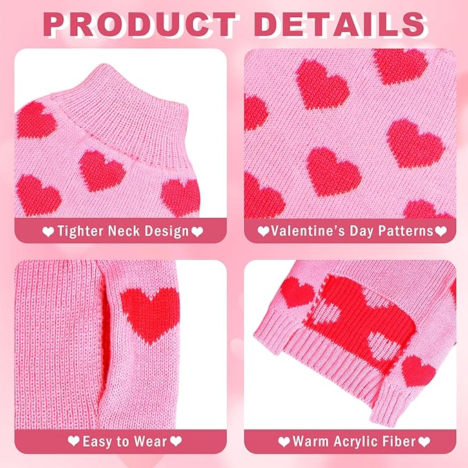 GOYOSWA Valentine Dog Sweater Dog Valentines Clothes Outfit Knitted Heart Sweater for Small Medium Large Dogs Pets (Pink, X-Large)
