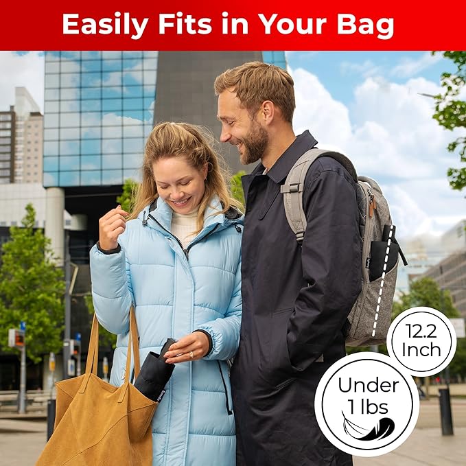 TUMELLA Flip-proof Inverted Travel Umbrella, Small Strong but Light Portable and Automatic Reverse Folding Rain Umbrella, Durable Premium Grip, Fits Car & Backpack