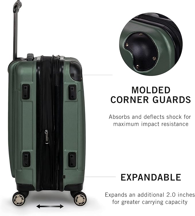 Kenneth Cole REACTION Renegade Luggage Expandable 8-Wheel Spinner Lightweight Hardside Suitcase, Cilantro, 3-Piece Set (20"/24"/28")